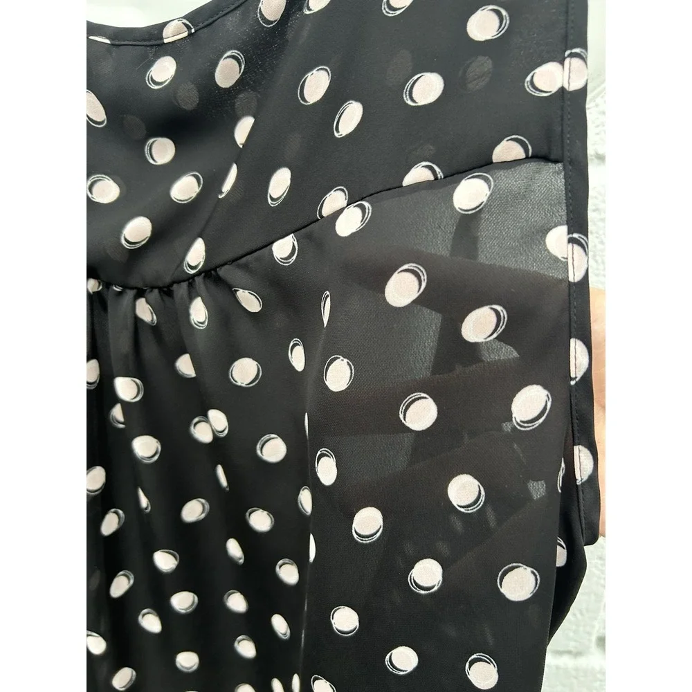 Elle Black White Polka Dot Ruffle Neck Sleeveless Blouse Top XXL Peach Lightet - Picture 7 of 7